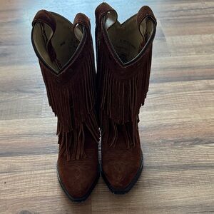 Shyanne Dark Brown Fringe Ankle Boots